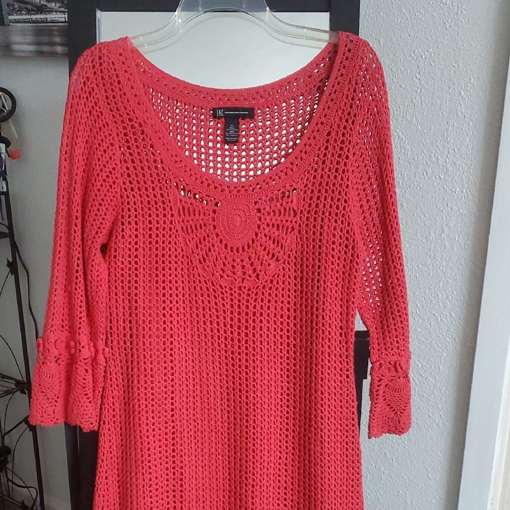 Coral Knit Lined Chrochet Dress
